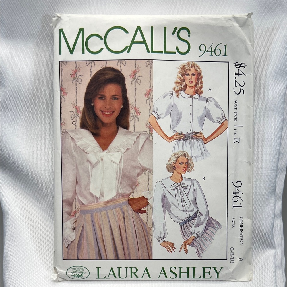 Laura Ashley McCall's 9461 Sewing Pattern Cottagecore Blouses VTG Uncut 6-8-10